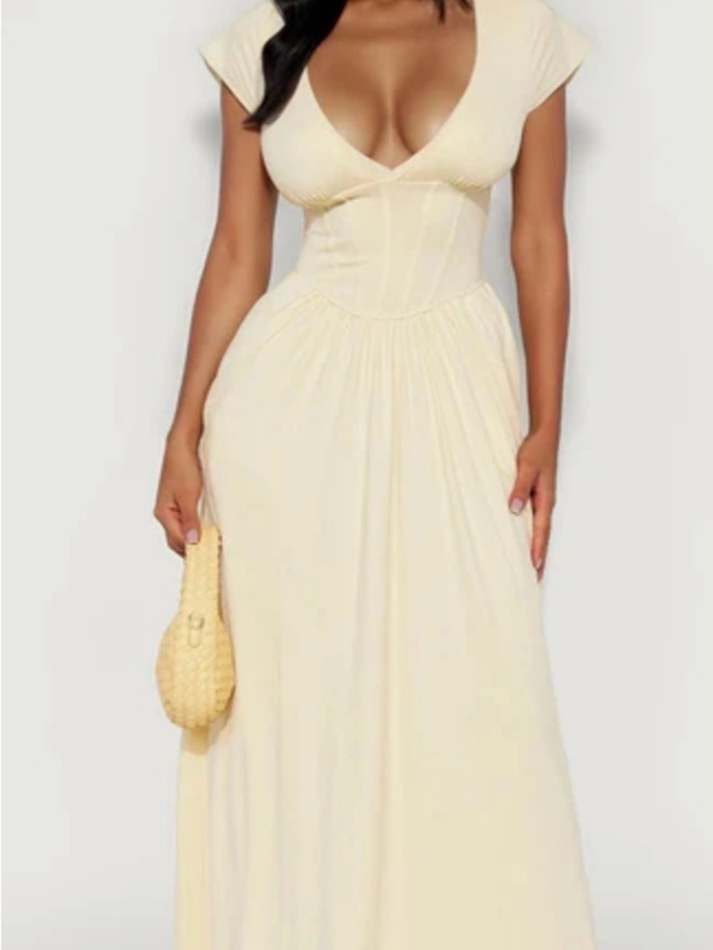 Fashion Nova Soft Cream Maxi Dress with Cap Sleeves
